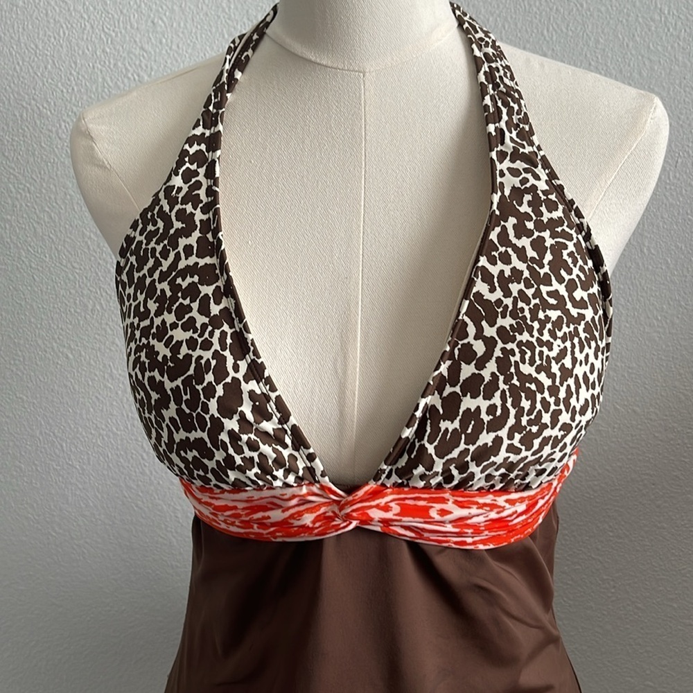 La Blanca Brown Animal Print Top One-Piece Bathing Suit Size 12 - Picture 2 of 5